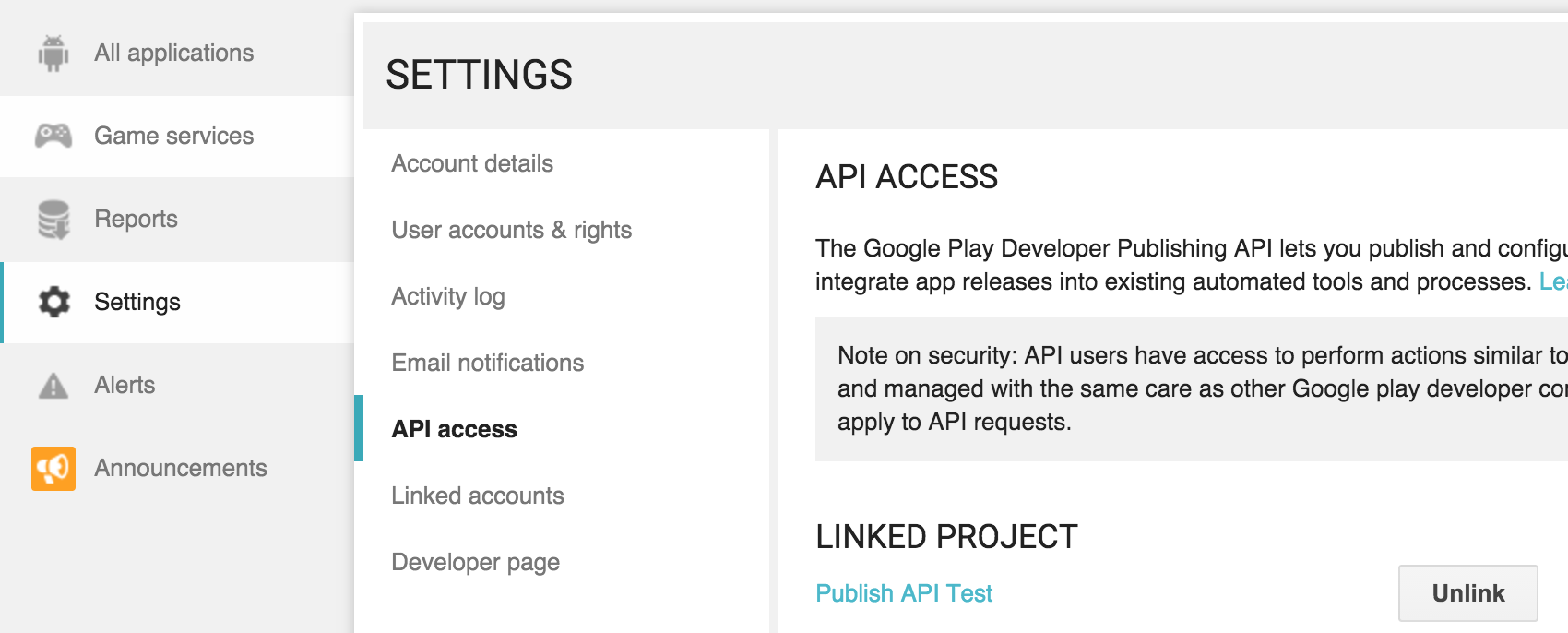 Enable API access